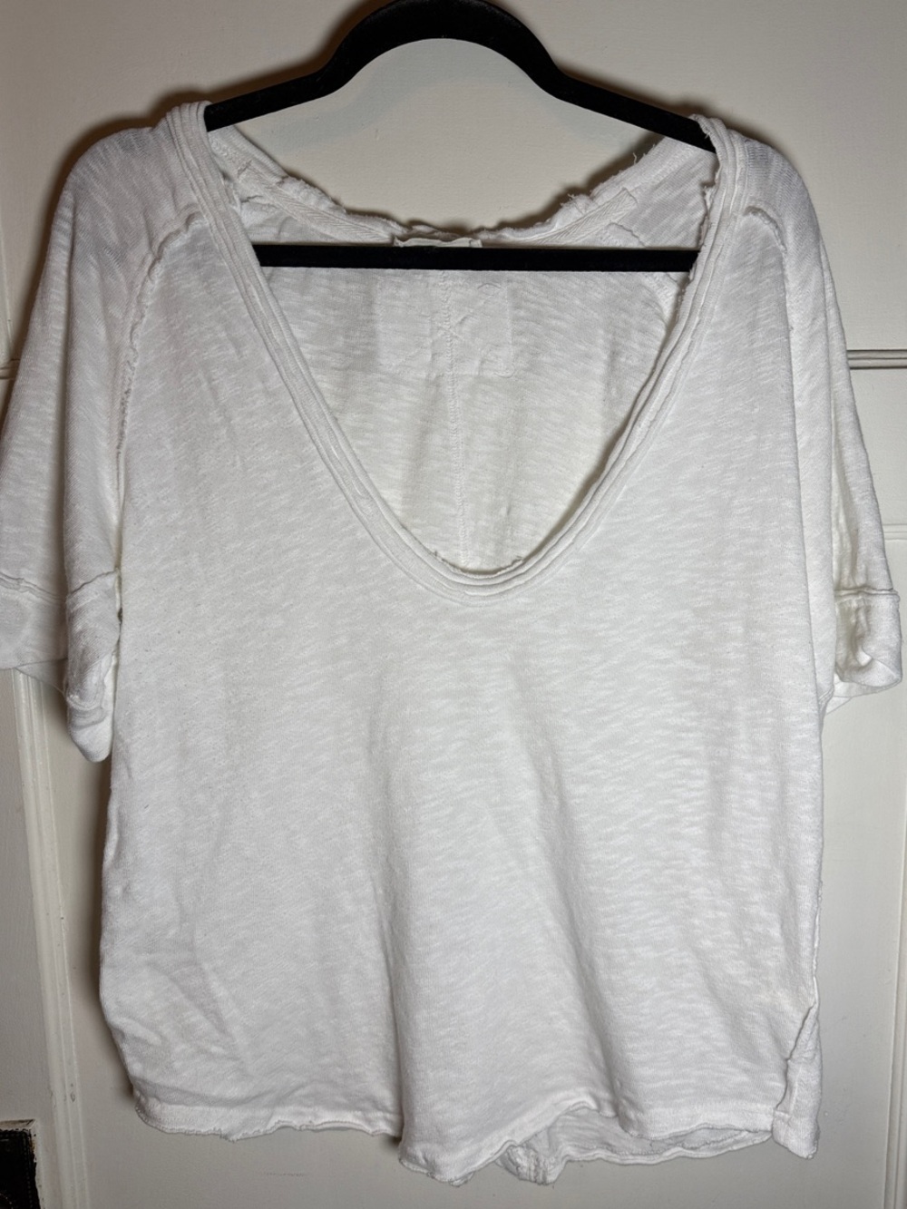 Free People Women's White Textured Scoop Neck Short Sleeve Top